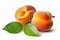 Ai Generative Ripe apricots with leaves isolated on a white background