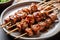 Ai Generative Skewers of chicken with sesame seeds on wooden