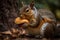 Ai Generative Squirrel eating a hamburger in the forest. Close-up