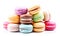 AI generative. Sweet and colourful french macaroons on white