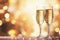Ai generative. Two champagne glasses on the table on a defocused golden bokeh background