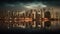 AI generative view of Vancouver's skyline from across water at night.