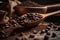 Ai Generative A Wooden Spoon Rests on a Table Next to Medium Roast Coffee Beans
