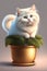ai generator, artificial intelligence, neural network image. a white cat is rummaging in a flower pot. a pet