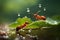An AI illustration of ants are walking on green leaf covered with water drops and rain