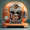 AI illustration of A bright orange electric tea maker with a clock-face display.