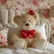 AI illustration of a charming teddy bear with a delightful red bow adorning its neck