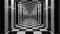 AI illustration of a checkered hallway with black and white tiles