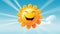 AI illustration of a cheerful cartoon sun grinning in a bright blue sky.