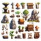 AI illustration of a collection of assorted natural objects, including stones and foliage.