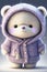 Ai illustration of a cute white teddy in violet cardigan