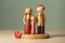 AI illustration of a family of wooden figurines on a wooden table