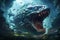 An AI illustration of a giant monster attacking a fish in an underwater world,