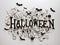 An AI illustration of a large ornate halloween sign on a wall in a hallway