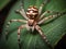 An AI illustration of a large spider sitting on top of a green leaf next to a leaf
