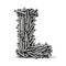 AI illustration of the letter L made from nails on a white background