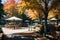 AI illustration of a lovely outdoor park cafe in the fall