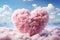 AI illustration of a majestic, mountainous landscape with a vibrant pink cloud heart in the sky.