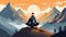 AI illustration of person meditating on mountain