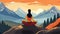 AI illustration of person meditating on mountain