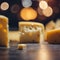 An AI illustration of pieces of cheese are arranged around one another on the table