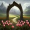 AI Illustration of Pink Tulips in a Dreamscape