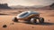 AI illustration of A sleek, futuristic car traversing a vast desert landscape