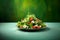 An AI illustration of there is a plate of salad on the table and another green table cloth