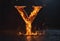 AI illustration of "Y" flaming letter-shaped fire isolated against a dark background.