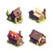 Ai Image Generative icons of set of four isometric wooden house.
