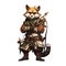 Ai Image Generative Standing fox warrior with an archer.