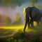 AI image of the prehistoric elephant in the misty jungle.