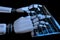 Ai learning concept Robot hands typing on keyboard, keypad. Robotic arm cyborg using computer. 3d render realistic illustration