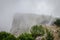 Ai-petri mountain in the fog. High mountain. Crimea. Russian mountains. Low clouds. Beautiful mountain landscape. The famous AI