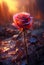 AI photograph of a red rose under the rain