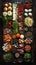 AI photography, A dark wooden table filled with condiments