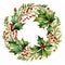 Ai rendered Christmas wreath illustration with holly.