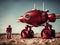 AI robot android. Old vintage robot astronaut. Futuristic red robot. AI generated