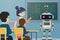 AI Robot as a teacher is teaching student in classroom instead of a Teacher, For Futuristic Education concept.