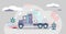 AI robot truck driver logistics transportation flat illustration concept.