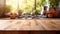 AI simulated wooden table with blurred home kitchen background