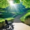 AI Wheelchair Accessible Park with Sunlit Stairs and Serene Outdoor Atmosphere