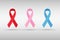 AIDS awareness ribbon. Breast cancer ribbon. Prostate canser ribbon.