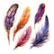 Aigenerated watercolor multicolored rich bright feathers, dream catcher, isolated feather for different designs.