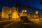 Aigues-Mortes, ancient mediterranean city, medieval fortress. Night view of the city wall, popular tourist destination, France