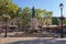 Aigues-Mortes, France - July 21, 2017: Saint Louis Saint Lovis square, touristic heart of the ancient city with statue