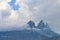 Aiguille d\'Arves mountain range in the clouds at sunset, Ecrins,