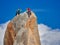 AIGUILLE DU MIDI, FRANCE - AUGUST 8, 2017: Alpinists climbing on rocks at Aiguille du Midi, Chamonix, France