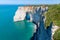 Aiguille Etretat cliff on the sea side and limestone cliffs