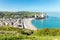 Aiguille Etretat cliff on the sea side and limestone cliffs